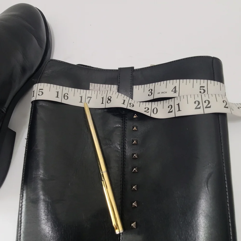 Marc Fisher Secrit Black Studded Leather‎ Knee-High Boots Wide Calf 7.5